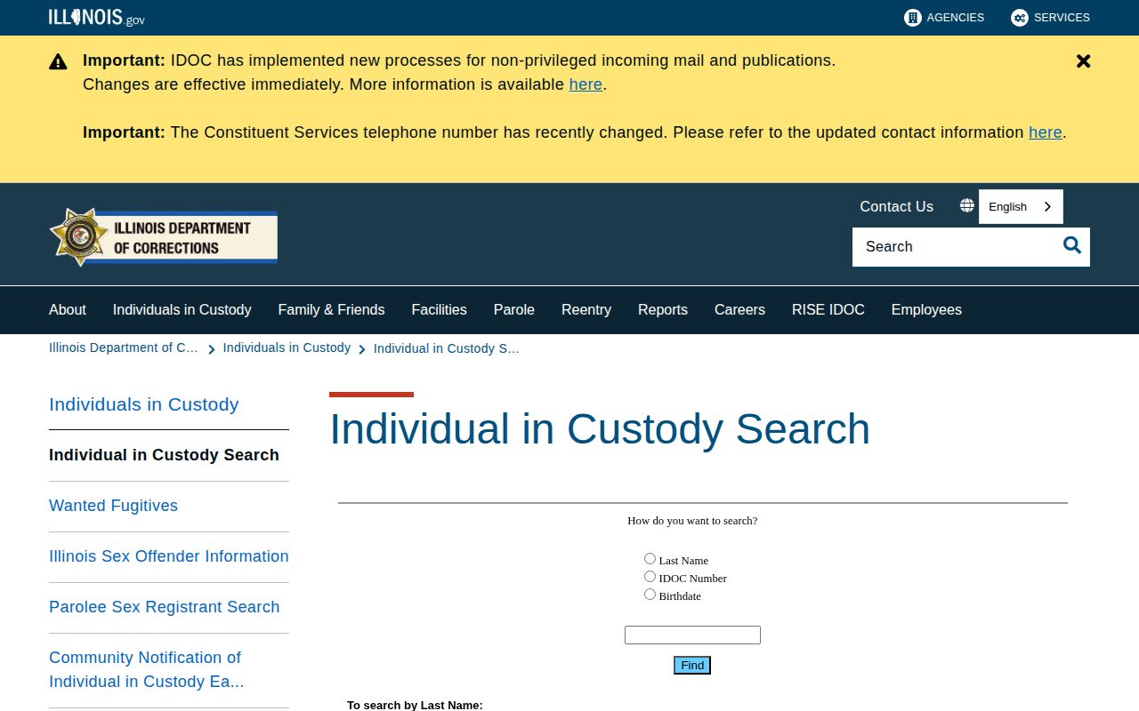 Illinois Department of Corrections offender search for Knox County state custody records