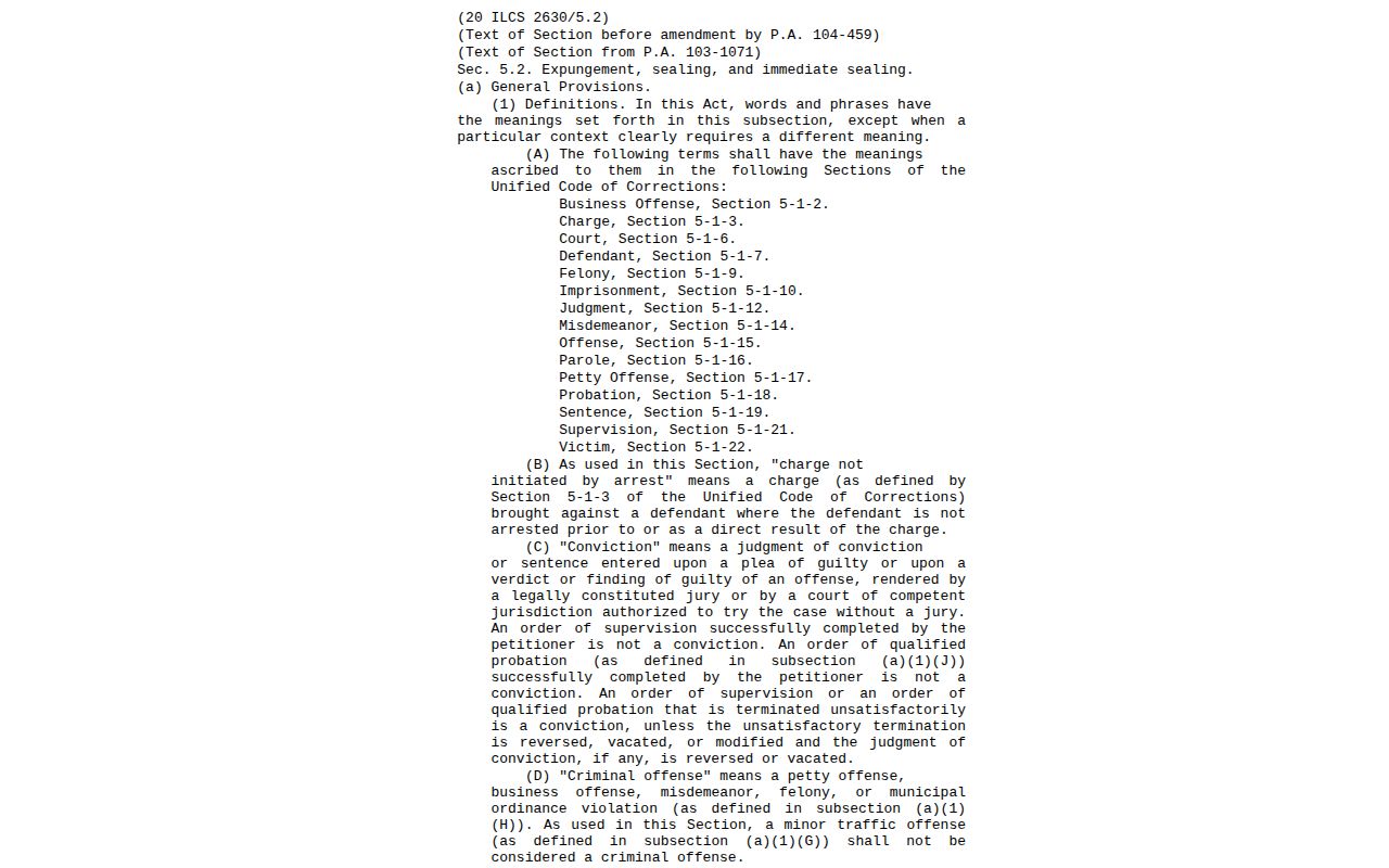 Illinois sealing and expungement statute for Knox County arrest records