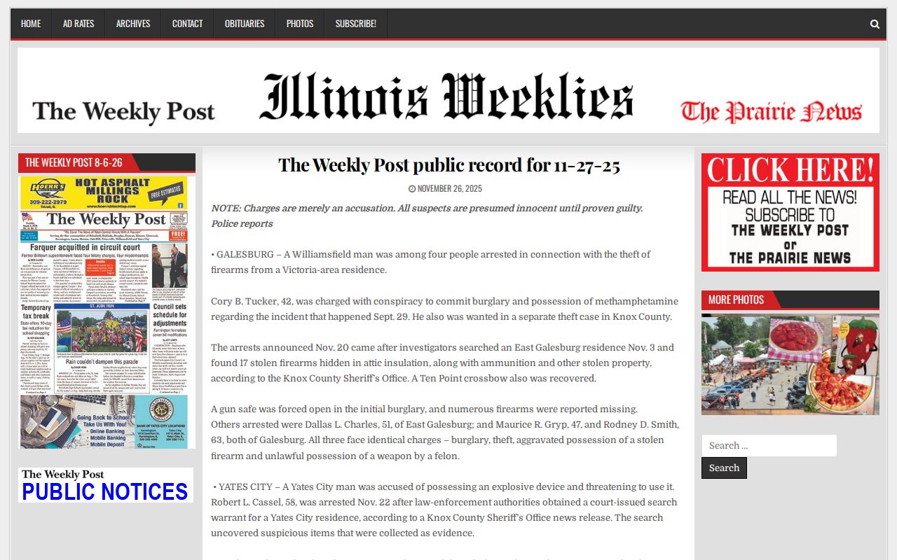 Illinois Weeklies public-record roundup page serving rural communities near Knox County